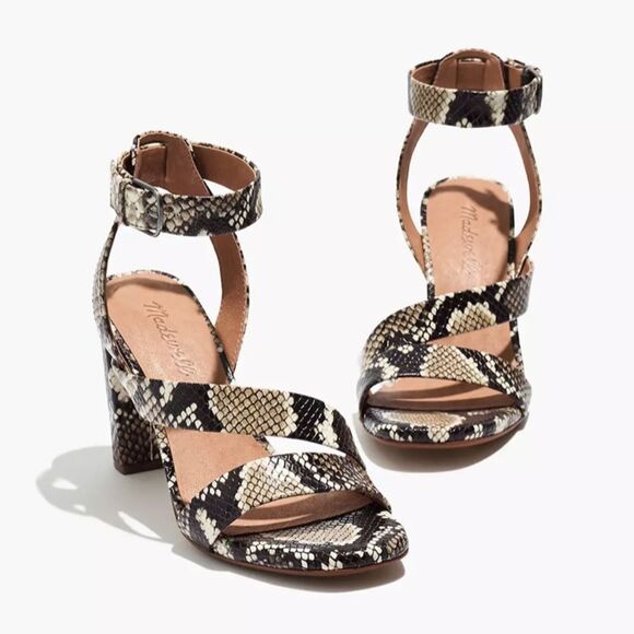 Madewell The Liv Asymmetrical Ankle Strap Snake Embossed Leather Sandals size 6 - Picture 1 of 13